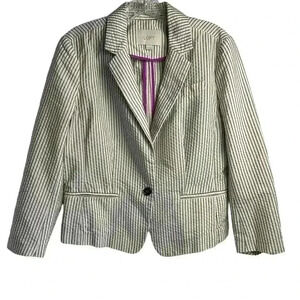 Ann Taylor Loft Women's Blazer Jacket Ivory/White‎ and Black Stripes  Size 8